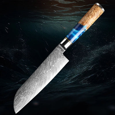 7 Inch Chef Knife with a decorative handle on a dark textured background