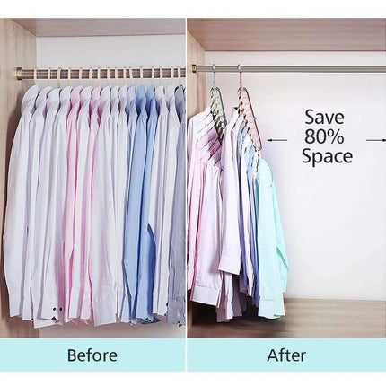 Before and after of closet organization using 9-in-1 Smart Hanger for space-saving clothing storage