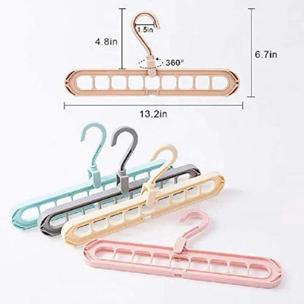 9-in-1 Smart Hanger in pastel colors showcasing a nine-hole design for space-saving wardrobe organization.