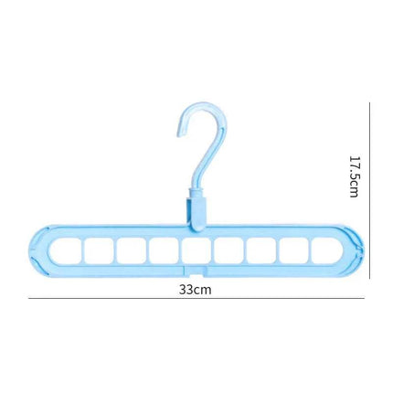 9-in-1 Smart Hanger in blue, designed for efficient wardrobe organization with nine holes for space-saving.