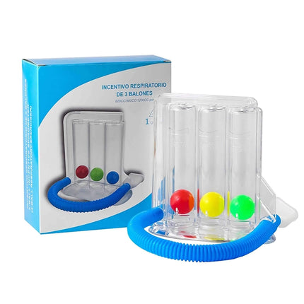 breathing balls exerciser Clear respiratory incentive device with colorful balls and packaging on a white background. Astoria Lifestyle