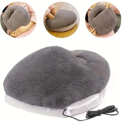 USB Electric Feet Warmer designed for cozy comfort and warmth, featuring soft grey padding and a heated design.