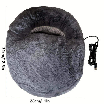 USB Electric Feet Warmer in gray with soft padding for cozy comfort and warmth, measuring 32cm x 28cm.