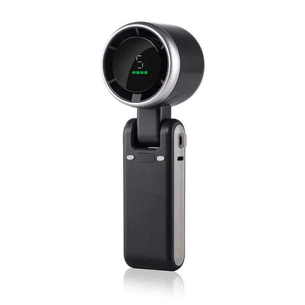 Handheld Turbo Fan. Black handheld device with digital display on a white background