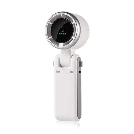 Handheld Turbo Fan. White electronic device with a digital display on a white background