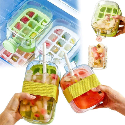 Ice Cube Tray With Straw & Lid for mess-free ice making and stylish storage in the freezer.