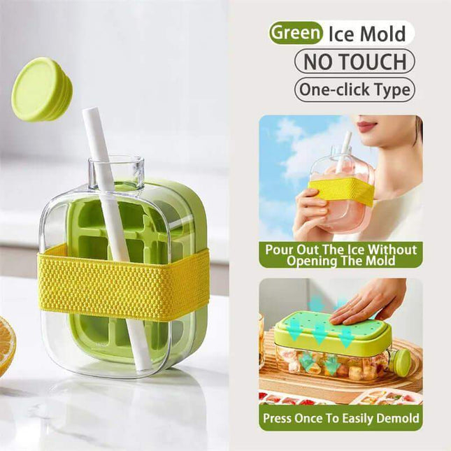 Ice Cube Tray With Straw for mess-free ice making, featuring no-touch design and easy ice removal.