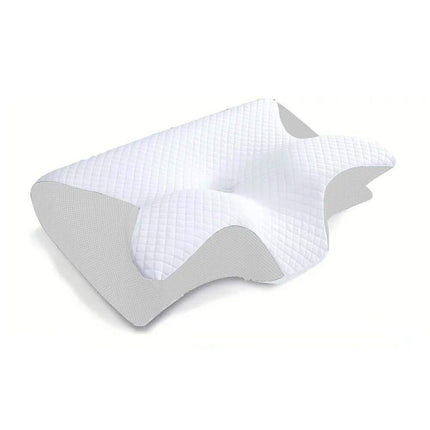 Memory Foam Cervical Pillow Cushion with white textured surface and gray border on a white background