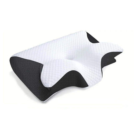 Memory Foam Cervical Pillow White and black pillow on a white background