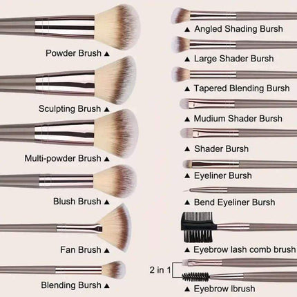 Professional Makeup Brush Set showcasing various brushes for flawless application including powder, blush, and blending brushes.
