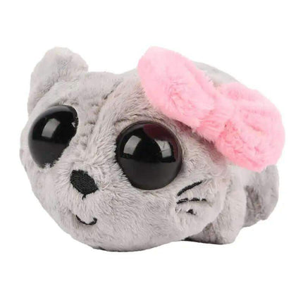 Sad Hamster Plush Toy with a gray face and pink bunny ears on a white background