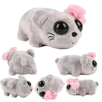Sad Hamster Plush Toy with a pink bow on a white background