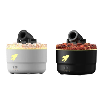 Volcanic Crack Light Cannon Humidifier. Two humidifiers, one gray and one black, with rocket design on a white background.