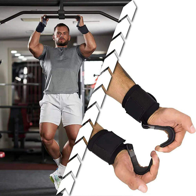 Weight Lifting Hooks with Wrist Straps being used during a workout for better grip and performance.