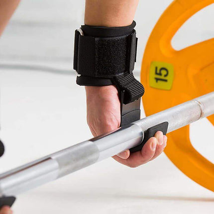 Weight Lifting Hooks with Wrist Straps in use, enhancing grip strength while lifting a barbell for improved performance.