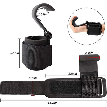 Weight Lifting Hooks with Wrist Straps for enhanced grip strength in weightlifting workouts.