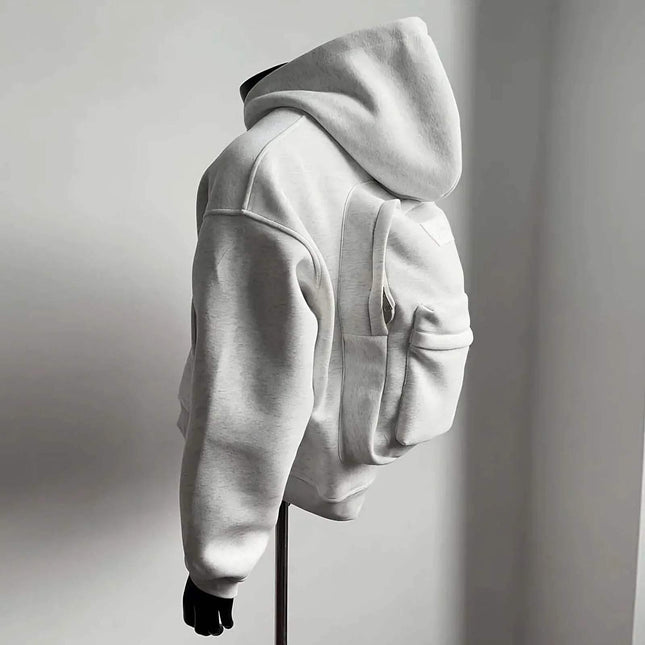 Hoodie - Gray hoodie on a mannequin against a plain background