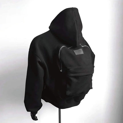 Hoodie - Black hoodie with a backpack on a white background