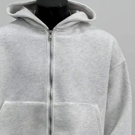 Hoodie - Gray hoodie with a zipper on a mannequin against a gray background