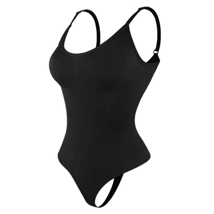 Seamless High Elastic Bodysuit for Women with thin straps on a white background