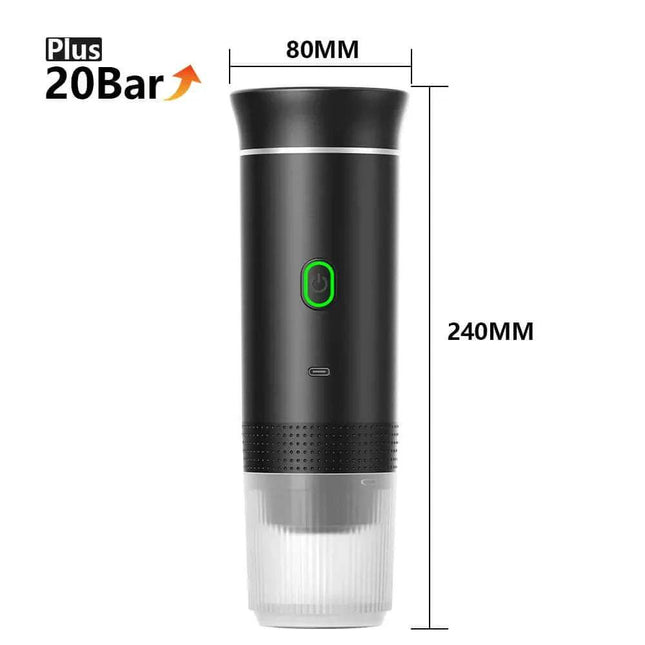 Portable Coffee Maker with 20 Bar pressure measuring 240mm in height and 80mm in width.