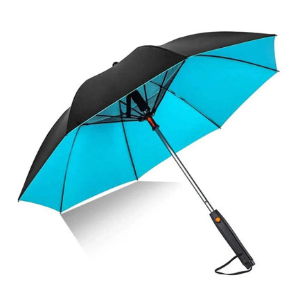 portable umbrella with fan Blue and black umbrella on a white background