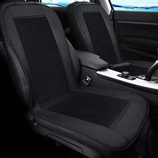 Car Seat Cooling Cushion in a car interior showcasing ventilated mesh for comfort and breathability.