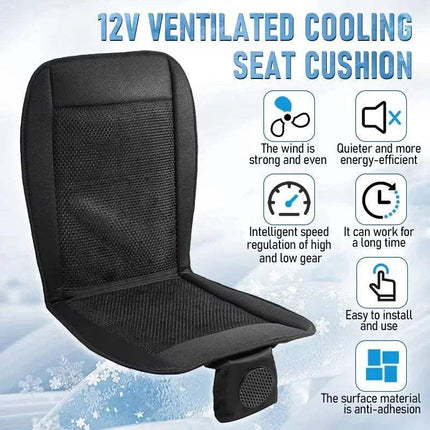 Car Seat Cooling Cover  showing a 12V ventilated cooling seat cover with features of energy efficiency and easy installation.