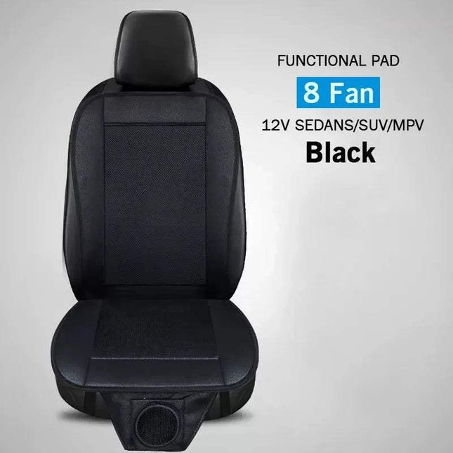 Car Seat Cooling Cushion featuring 8 fans for 12V sedans, SUVs, and MPVs in black for ultimate comfort and ventilation.