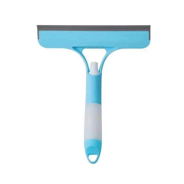 3-in-1 Car Window Cleaner Spray Scrub & Wipe tool with blue handle and gray squeegee for effective cleaning.