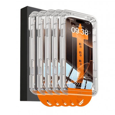 Clear phone case with orange accents displayed on a white background