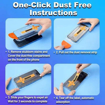 One-Click Dust Free Instructions for applying 5-Pack iPhone Screen Protector with step-by-step guide.