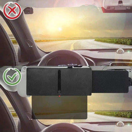 Car Sun Visor Extender comparison showing anti-glare effectiveness in bright sunlight for safer driving.