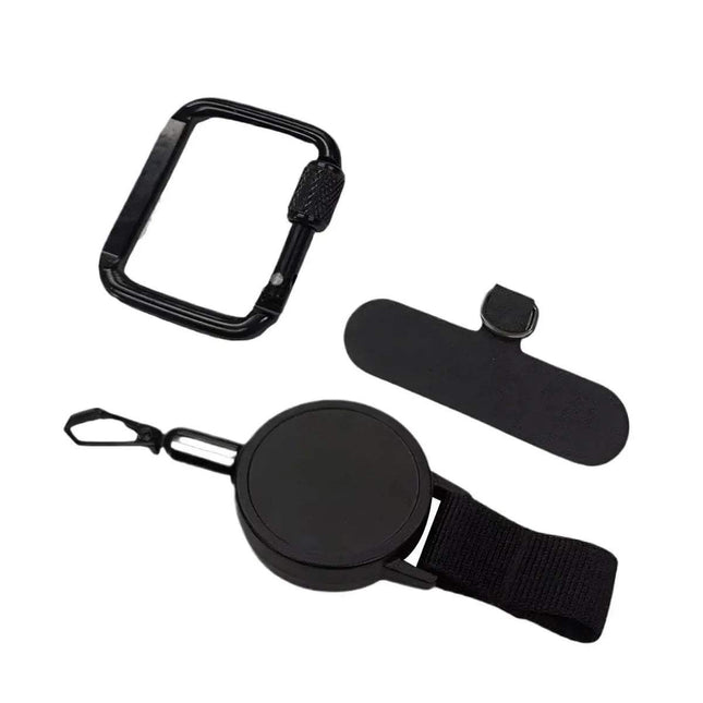 Anti-Theft Retractable Phone Strap components including a lanyard, clip, and adjustable strap for secure outdoor use.