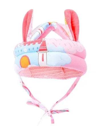 Baby Toddler Safety Anti-Collision Helmet, soft headgear with bunny ears, designed to protect infants during play.