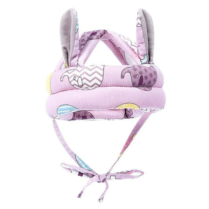 Baby Toddler Safety Anti-Collision Helmet in pastel purple with cute animal design, soft protective headgear for infants.