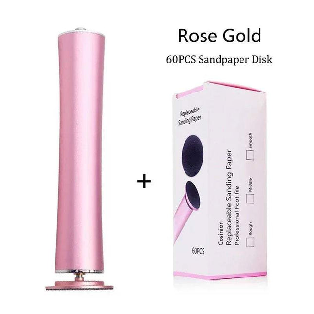 Electric Rechargeable Pedicure File in rose gold with 60PCS sandpaper disk for smooth foot care