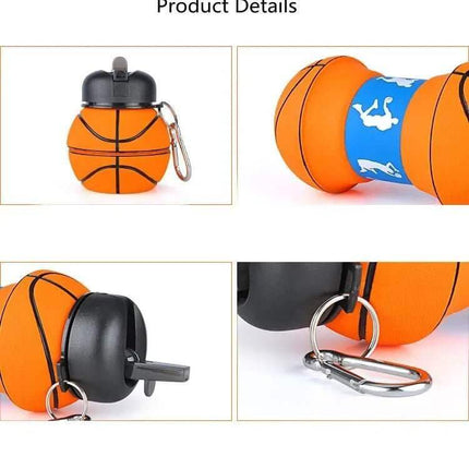 Foldable Sports Ball Bottle with carabiner on a white background