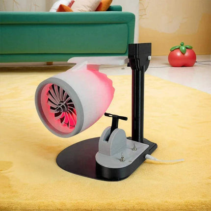 Jet Engine Fan Humidifier with LED light on a desk, adding style and comfort to home or office space.