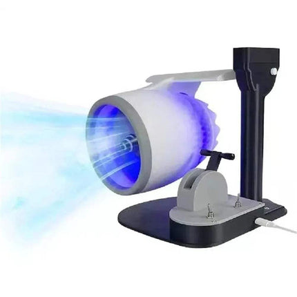 Jet Engine Fan Humidifier with LED light blowing mist, ideal for desk and home comfort.