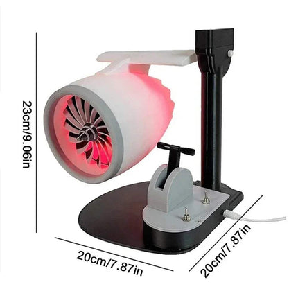 Jet Engine Fan Humidifier with LED light, showcasing a unique design for desk and home comfort.