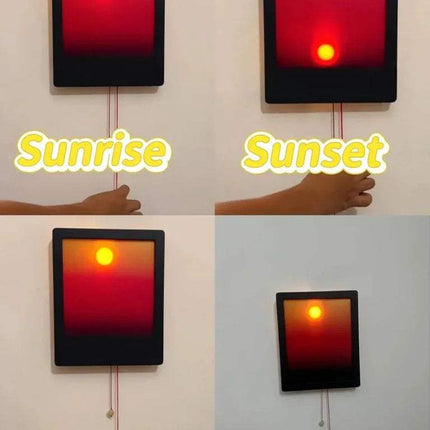 Kinetic Sunrise Wall Light showing adjustable sunrise and sunset glow with hand pulling the cord.