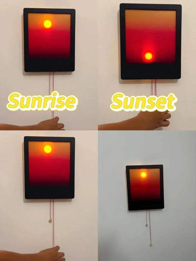 Kinetic Sunrise Wall Light showing adjustable sunrise and sunset glow with hand pulling the cord.
