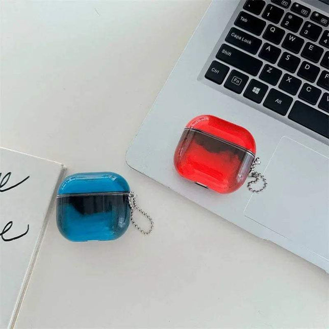 Luminous Quicksand AirPods Case in red and blue, showcasing stylish glow effect and quicksand design.