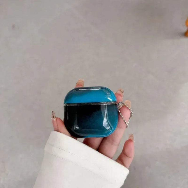 Luminous Quicksand AirPods Case with Glow Effect held in hand, showcasing its stylish blue and black design.