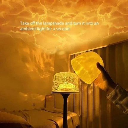 Mushroom Table Lamp with a removable lampshade demonstrating ambient light effects in a cozy room.