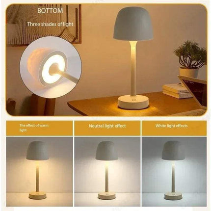 Mushroom Table Lamp with Water Ripple Projection showcasing three shades of light effects on a modern desk.
