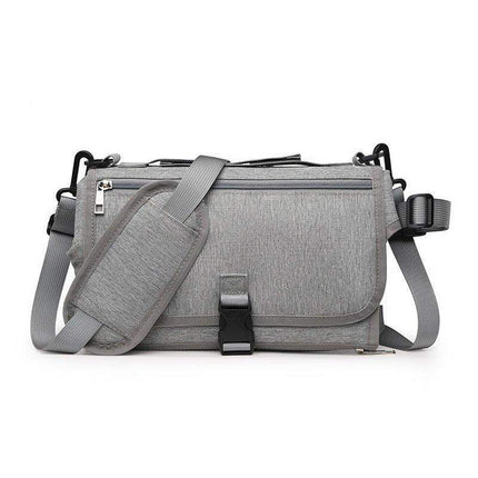 Light Gray Portable Baby Changing Pad Foldable Waterproof Diaper Mat for Travel with a strap on a white background