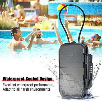 Portable Safe Lockbox with waterproof-sealed design, ideal for safeguarding valuables during travel, gym, and outdoor activities.