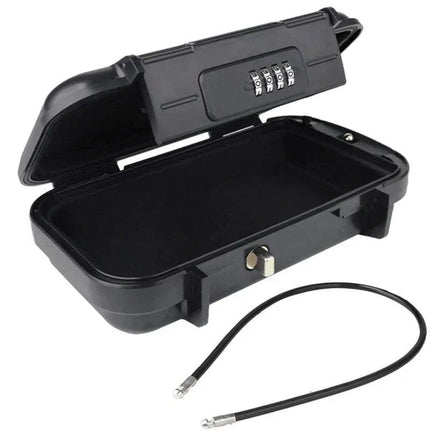 Portable Safe Lockbox with a combination lock, ideal for securing valuables during travel or outdoor activities.